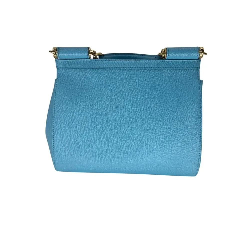 Dolce & Gabbana Miss Sicily Light Blue Leather Top Handle Satchel Bag Women's